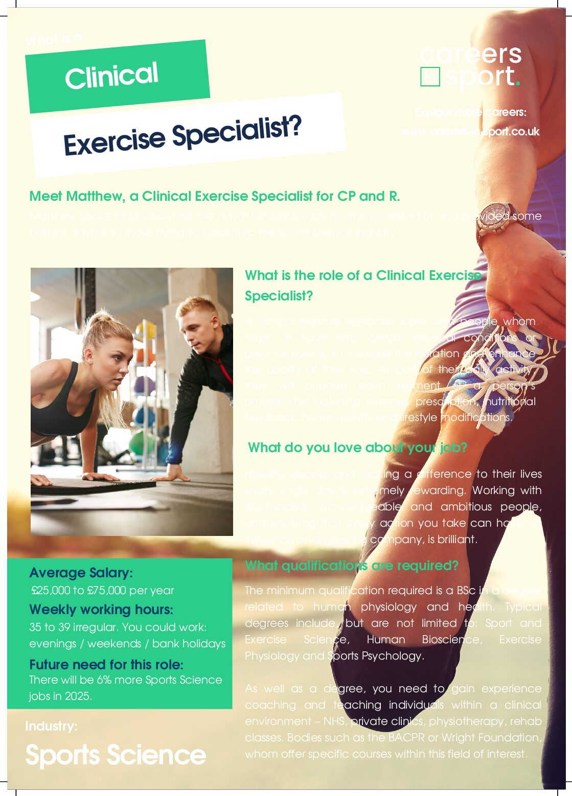 Career Profile Clinical Exercise Specialist Careers in Sport